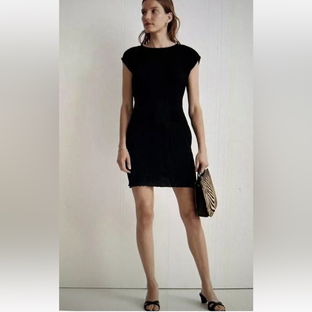 NEW MADEWELL Simona Plisse Mini Tee Dress Size 6 Black Cocktail Party Evening